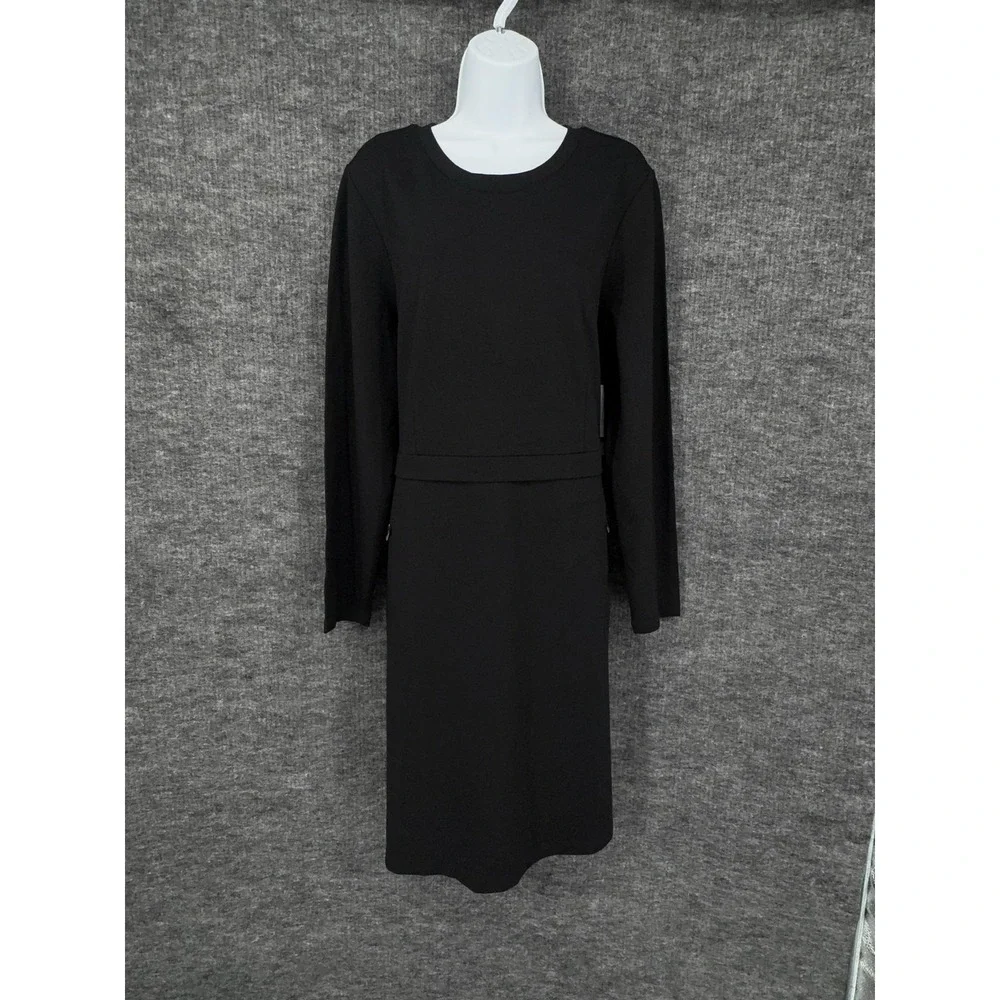 Athleta Ponte Wanderer Dress Womens XL Black Long Sleeve Sheath Zip Pockets